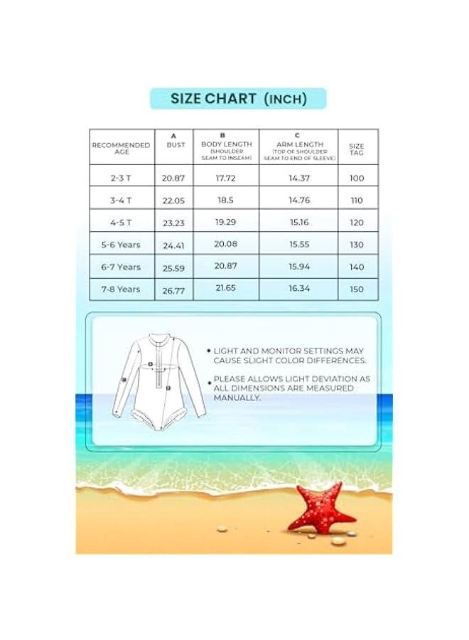 Toddler Girls Rash Guard Swimsuit Long Sleeve One Piece Zipper Ruffle Bathing Suit UPF 50+ Beach Swimwear 2-8Y