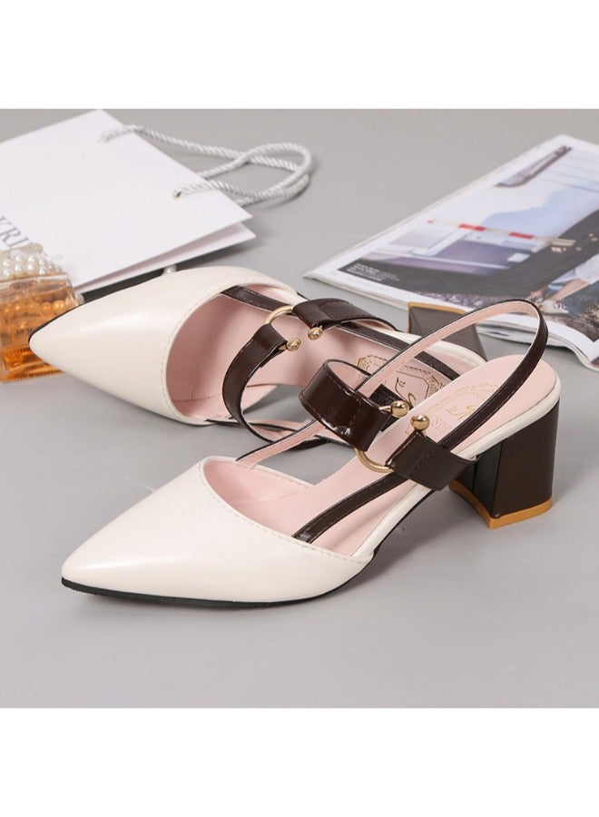 Women’s Office High Heels Casual Shoes Pointed Chunky Heel Large Size Chaussures Femmes Thick Heel Sandals