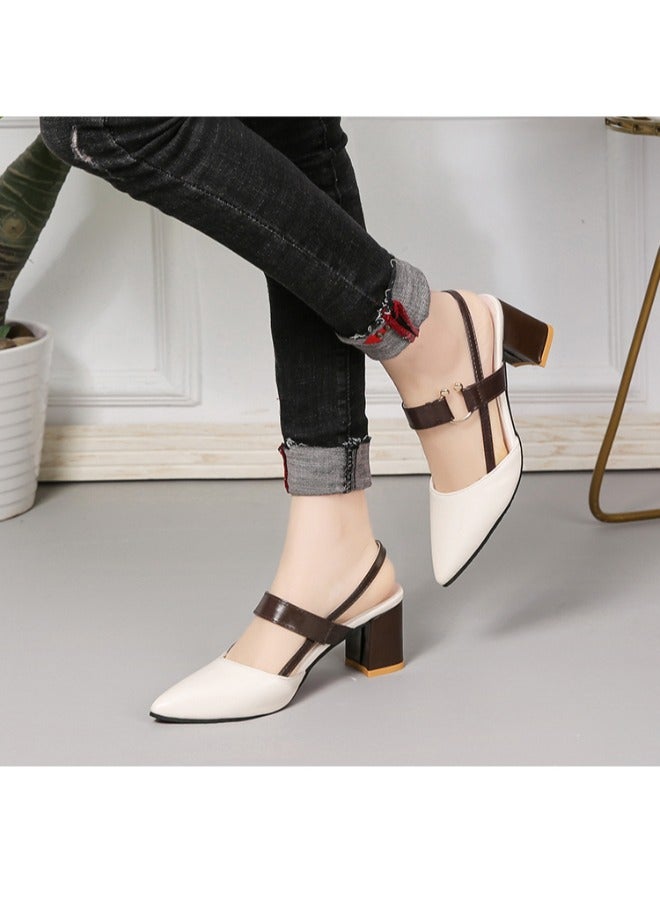 Women’s Office High Heels Casual Shoes Pointed Chunky Heel Large Size Chaussures Femmes Thick Heel Sandals