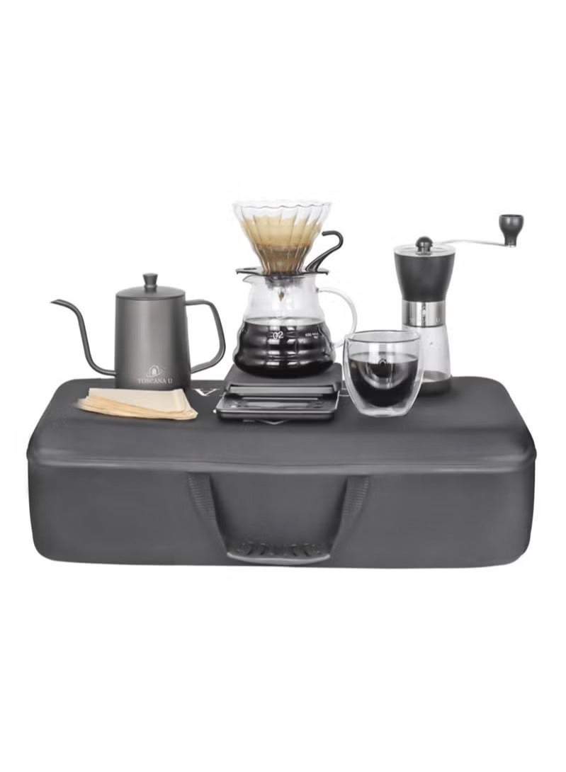 V60 coffee set, manual coffee accessory set, all in a portable travel bag 57*16*27cm,Coffee Kettle with Drip Filter Coffee Share Pot, Filters, Coffee Scale, Double wall Mug, Manual Coffee Grinder