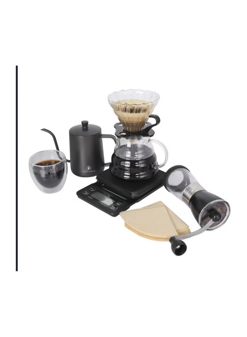 V60 coffee set, manual coffee accessory set, all in a portable travel bag 57*16*27cm,Coffee Kettle with Drip Filter Coffee Share Pot, Filters, Coffee Scale, Double wall Mug, Manual Coffee Grinder