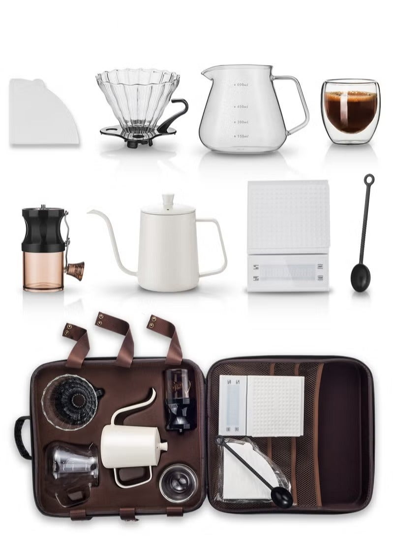 White Coffee Maker Set of 9 Pieces with Suitcase V60 Professional To Prepare and Brew Coffee By Drip