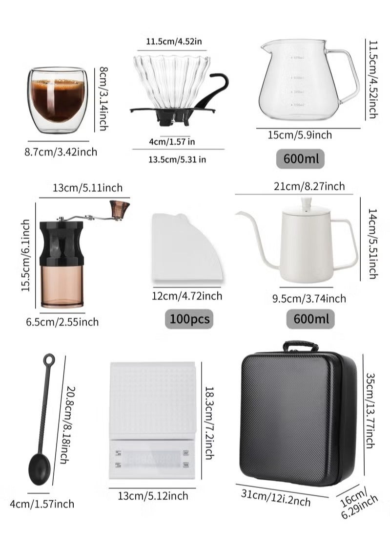 White Coffee Maker Set of 9 Pieces with Suitcase V60 Professional To Prepare and Brew Coffee By Drip