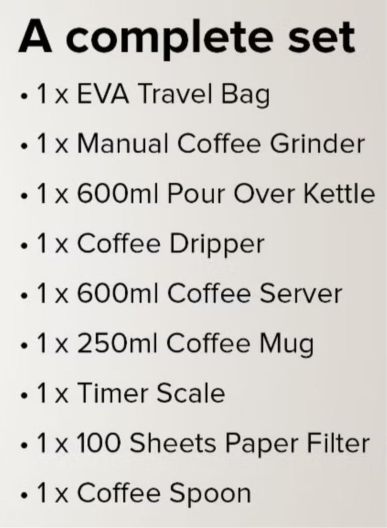 V60 Coffee Set - 9 Pieces with Portable Carry Case, Coffee Kettle with Drip Filter Coffee Share Pot, Filters, Coffee Scale, Double wall Mug, Manual Coffee Grinder