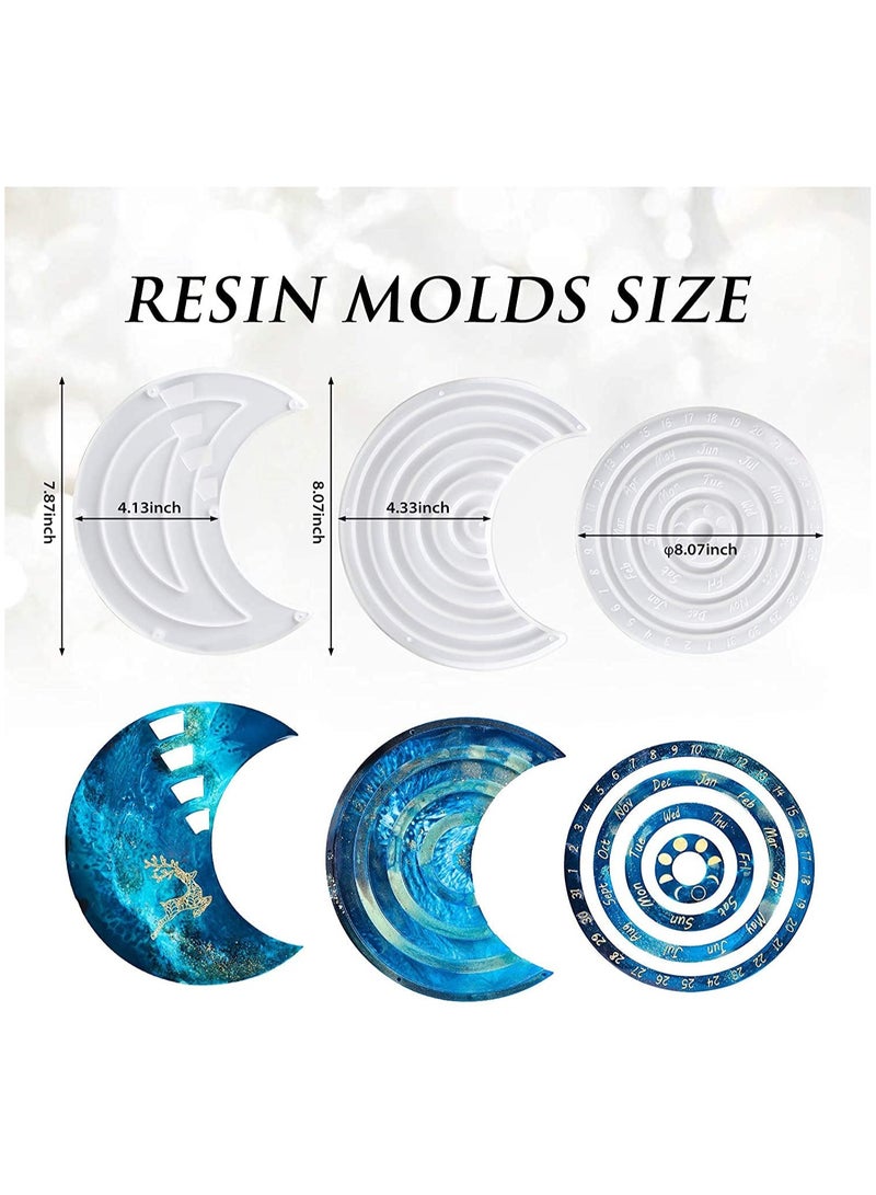3Pcs Moon Perpetual Calendar Resin Molds Moon Calendar Epoxy Molds for DIY Resin Crafts Home Wall Decoration