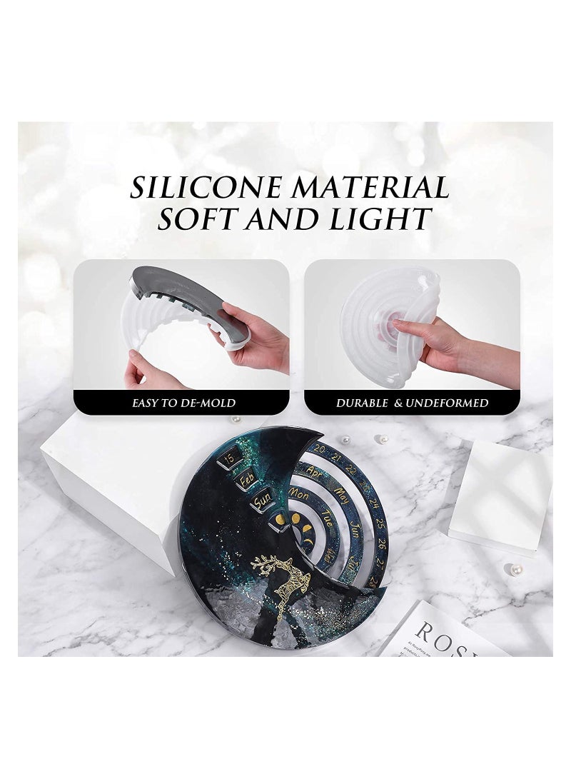 3Pcs Moon Perpetual Calendar Resin Molds Moon Calendar Epoxy Molds for DIY Resin Crafts Home Wall Decoration