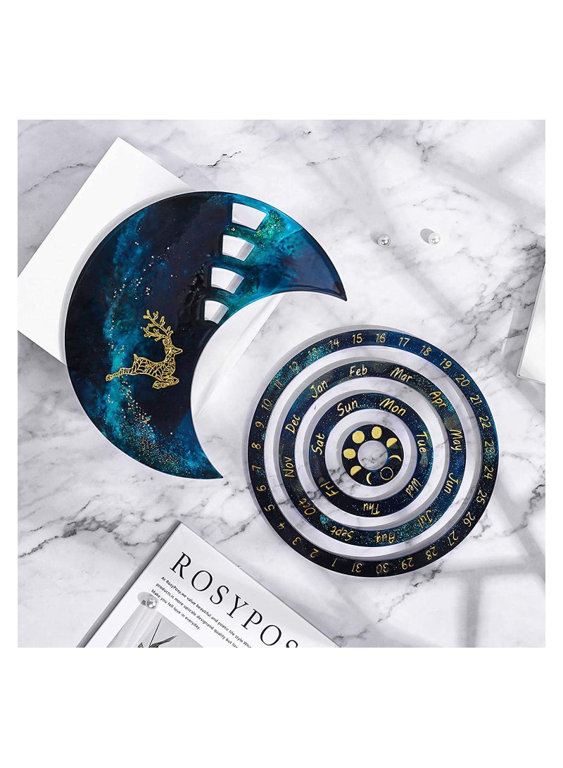 3Pcs Moon Perpetual Calendar Resin Molds Moon Calendar Epoxy Molds for DIY Resin Crafts Home Wall Decoration