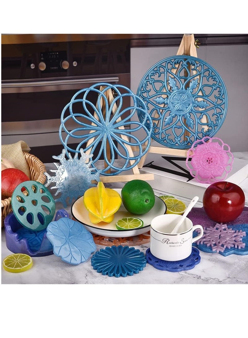 Large Coaster Moulds 3 Pack Silicone Moulds for Resin Casting Mandala Coaster Resin Moulds Set Round Coaster Epoxy Moulds for Making Carved Hollow Cups Mats