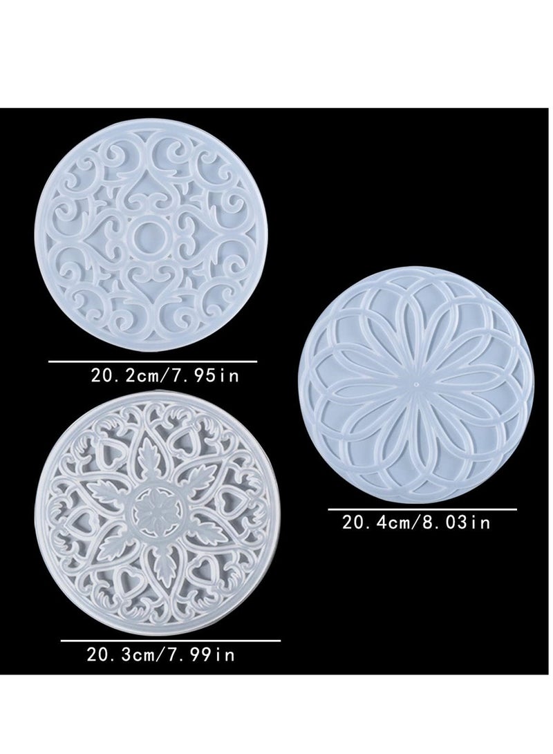 Large Coaster Moulds 3 Pack Silicone Moulds for Resin Casting Mandala Coaster Resin Moulds Set Round Coaster Epoxy Moulds for Making Carved Hollow Cups Mats