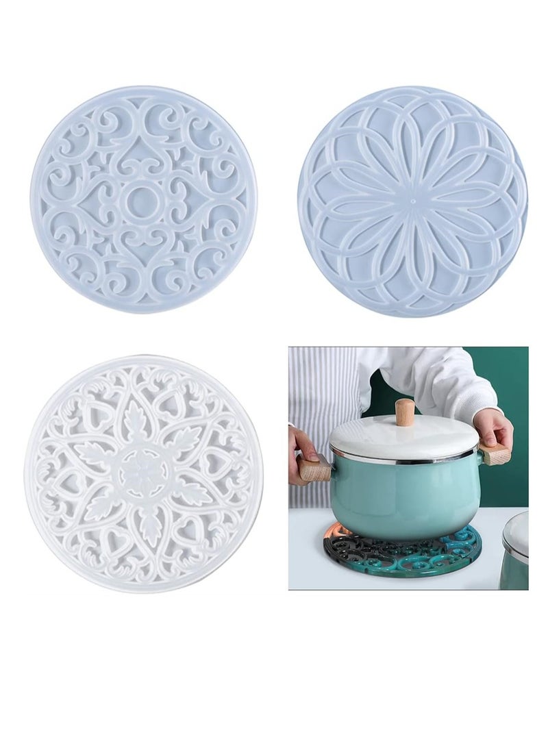 Large Coaster Moulds 3 Pack Silicone Moulds for Resin Casting Mandala Coaster Resin Moulds Set Round Coaster Epoxy Moulds for Making Carved Hollow Cups Mats