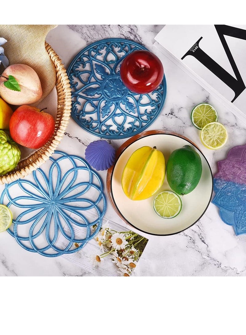 Large Coaster Moulds 3 Pack Silicone Moulds for Resin Casting Mandala Coaster Resin Moulds Set Round Coaster Epoxy Moulds for Making Carved Hollow Cups Mats