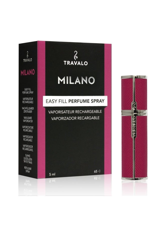 Milano Perfume Atomizer Travel Refill U Change System Tsa Approved Reusable Airtight Easy Fill Mini Pump Sprayer Lightweight Portable Vegan Leather W Polished Metal Outer Shell Hot Pink 0.17Oz