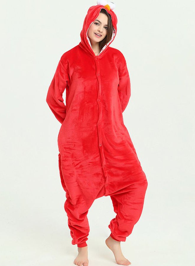 Big Eyes Themed Hooded Neck Onesie Red