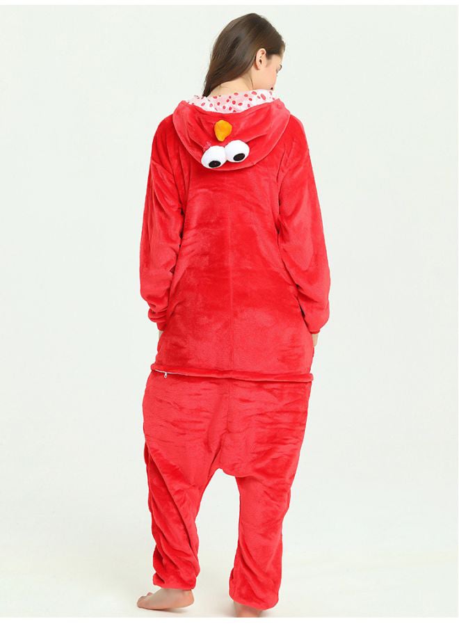 Big Eyes Themed Hooded Neck Onesie Red