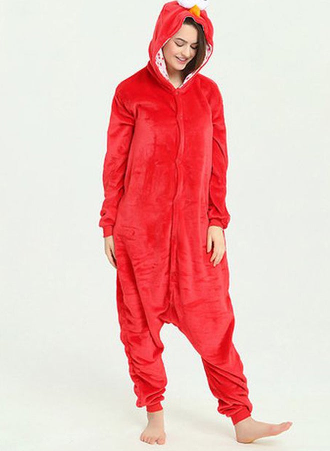 Big Eyes Themed Hooded Neck Onesie Red