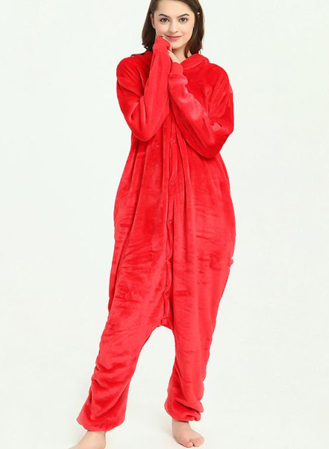 Big Eyes Themed Hooded Neck Onesie Red