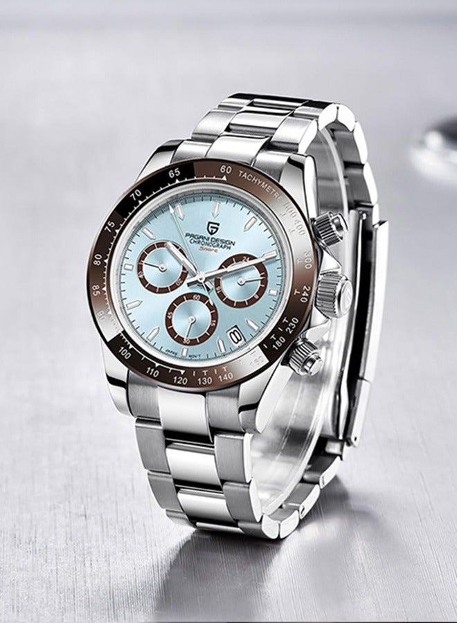 Men's Quartz Watches Japan Movement Ceramic Bezel Stainless Steel Band Screw-in Crown Waterproof Sport Chronograph Watch