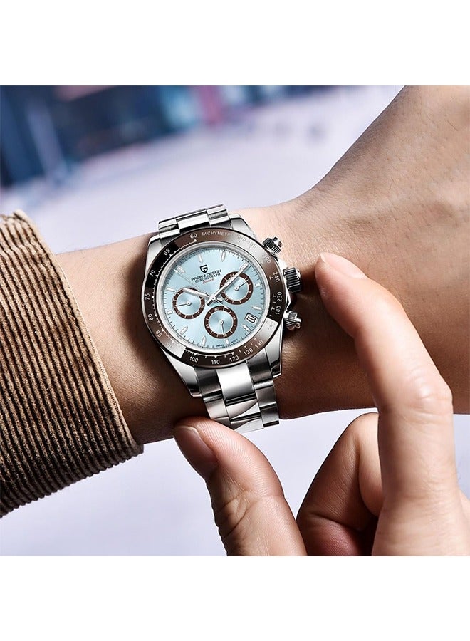 Men's Quartz Watches Japan Movement Ceramic Bezel Stainless Steel Band Screw-in Crown Waterproof Sport Chronograph Watch