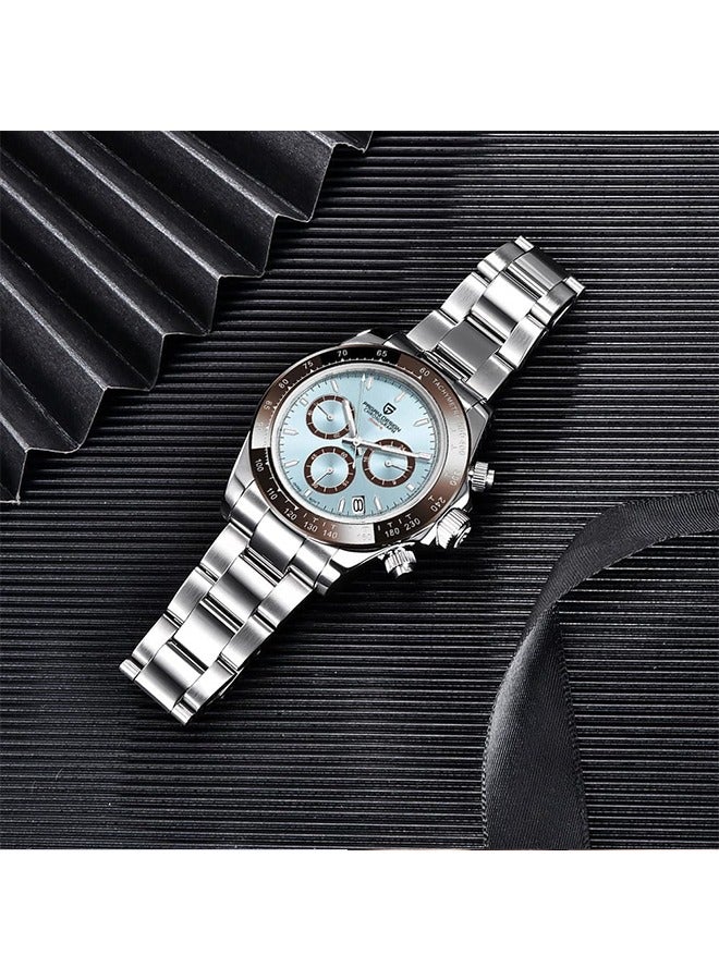 Men's Quartz Watches Japan Movement Ceramic Bezel Stainless Steel Band Screw-in Crown Waterproof Sport Chronograph Watch