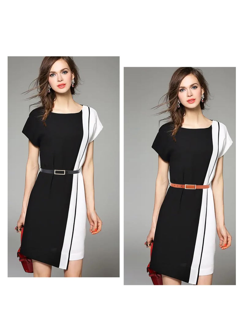 Reversible Leather Belt for Women, 2 Pack Fashion Belts with Gold Buckle, Women's Belt for Jeans, Dress, Pants, 2.3CM (0.9'') Width, Black and Brown