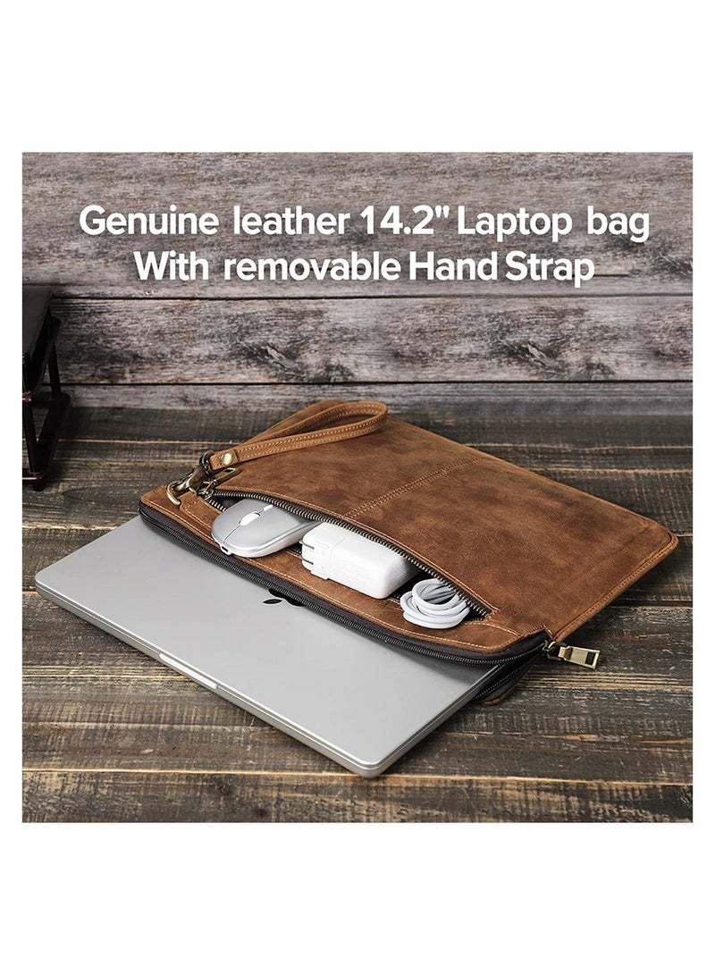 Vintage Leather Laptop Sleeve, Computer Case Notebook Cover, Top Grain Leather, Compatible with MacBook Pro 14