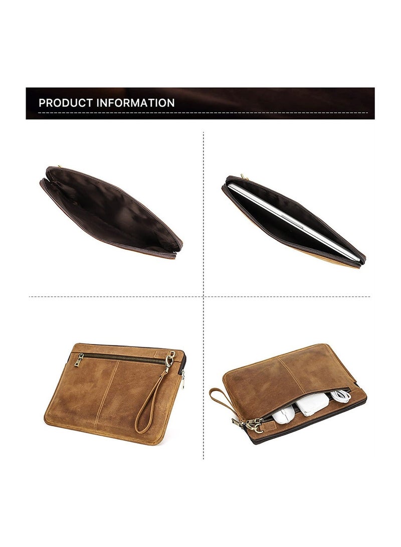 Vintage Leather Laptop Sleeve, Computer Case Notebook Cover, Top Grain Leather, Compatible with MacBook Pro 14