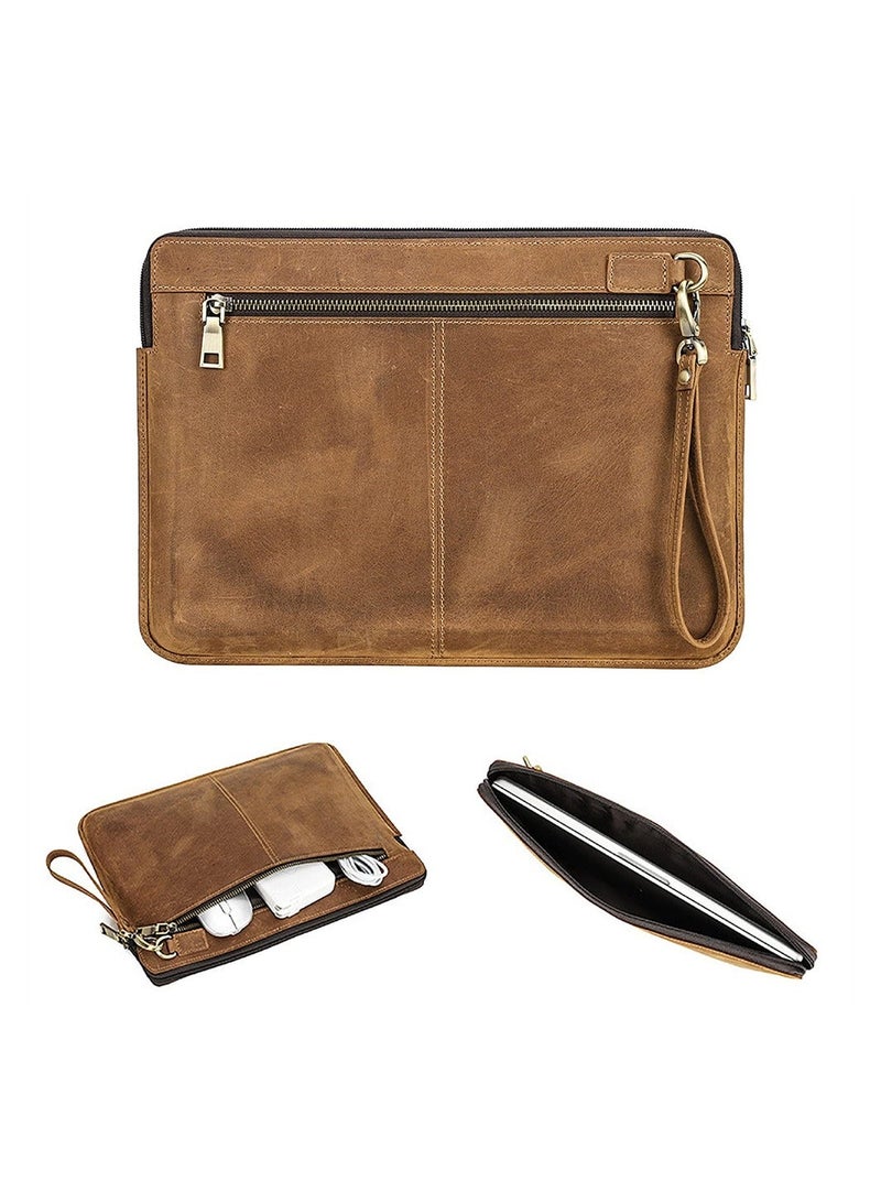 Vintage Leather Laptop Sleeve, Computer Case Notebook Cover, Top Grain Leather, Compatible with MacBook Pro 14