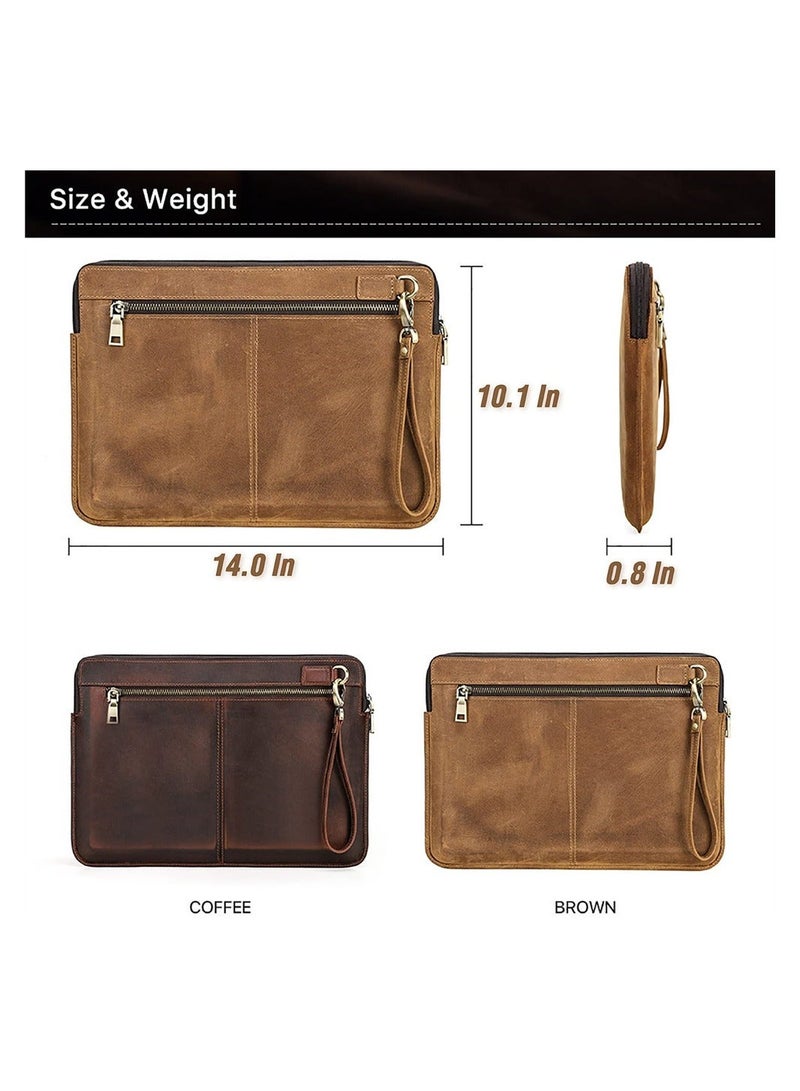 Vintage Leather Laptop Sleeve, Computer Case Notebook Cover, Top Grain Leather, Compatible with MacBook Pro 14