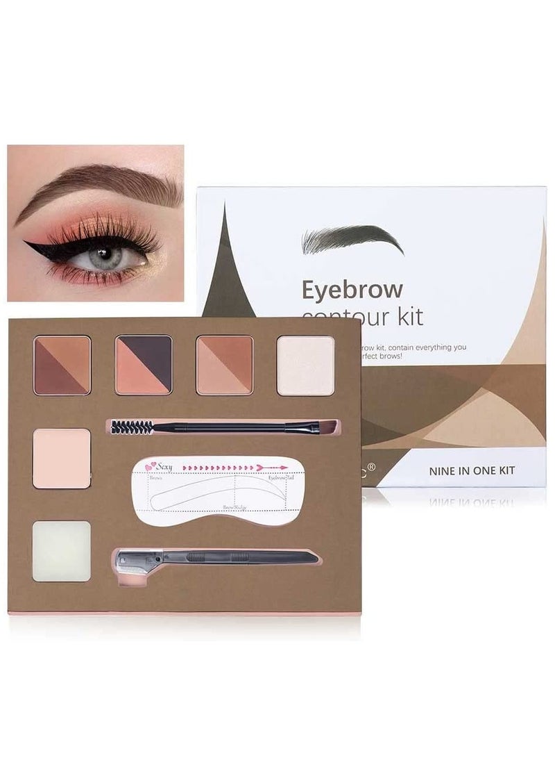 Eyebrow Makeup Palette Set 6 Eyebrow Powders10 Eyebrow Stencils Highlighter Cream Concealer Double-Ended Brow Brush Eyebrow Trimmer Eye Brow Wax Gifts