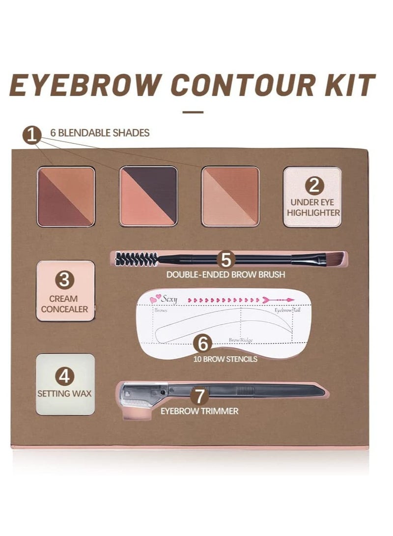 Eyebrow Makeup Palette Set 6 Eyebrow Powders10 Eyebrow Stencils Highlighter Cream Concealer Double-Ended Brow Brush Eyebrow Trimmer Eye Brow Wax Gifts