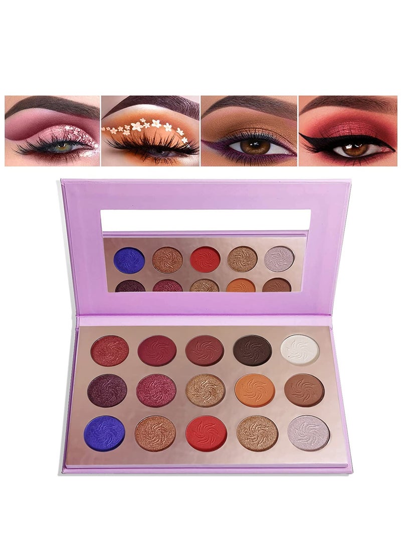 Purple Eyeshadow Palette 15 Colors Eye Shadow Pallete Sets Highly Pigmented Matte Glitter Colorful Long Lasting Blendable Dream Purple Pink Dark Red Violet Makeup Pallet for Women