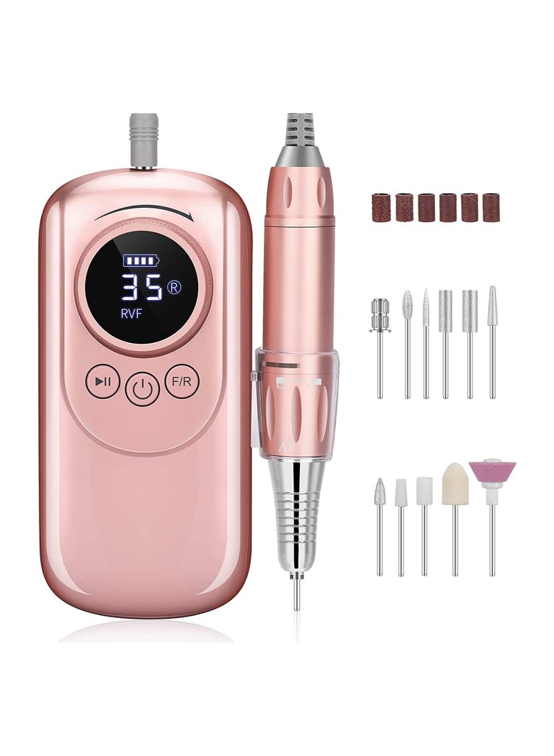 Rechargeable Nail Drill Portable E File Nail Drill with Display Screen 35000 RPM Professional Electric Nail File Kit with 11 Nail Drill Bits for Acrylic Gel Nails Manicure Pedicure Polishing Shape