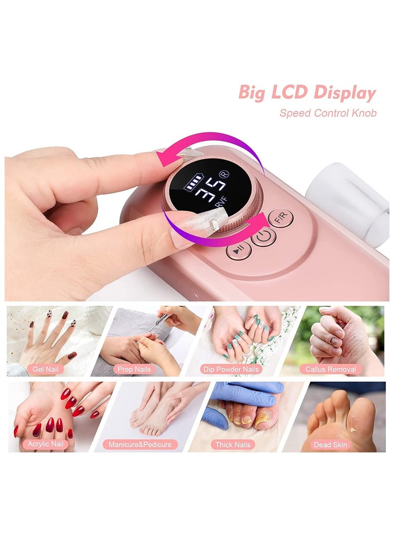 Rechargeable Nail Drill Portable E File Nail Drill with Display Screen 35000 RPM Professional Electric Nail File Kit with 11 Nail Drill Bits for Acrylic Gel Nails Manicure Pedicure Polishing Shape