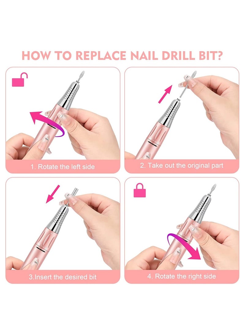 Rechargeable Nail Drill Portable E File Nail Drill with Display Screen 35000 RPM Professional Electric Nail File Kit with 11 Nail Drill Bits for Acrylic Gel Nails Manicure Pedicure Polishing Shape