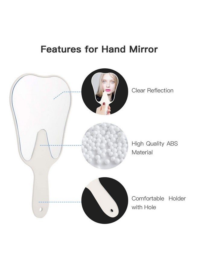 Handheld Mirrors With Handle Small Face Mirror Tooth Shaped Hand Mirror Makeup Used For Dentist Office Clinic Bathroom Barber And Salon White