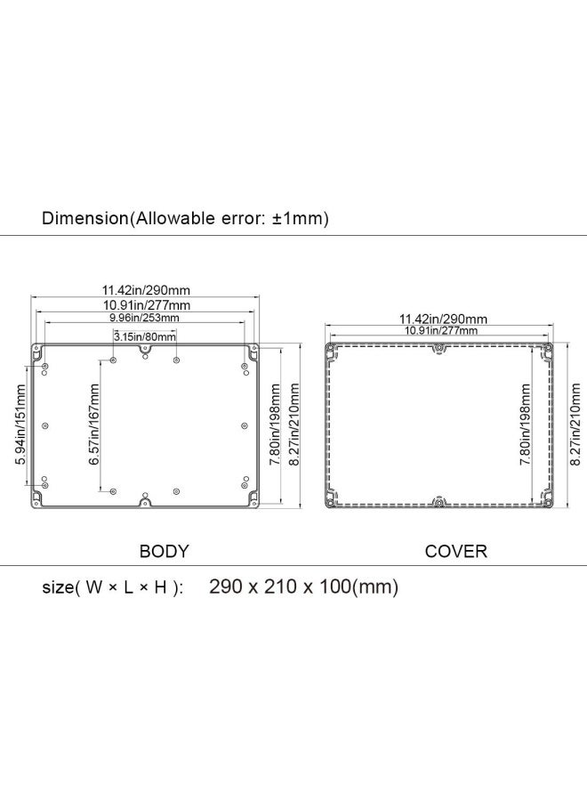 Lemotech  Abs Plastic Electrical Project Case Power Junction Box Project Box Black 11.41 X 8.26 X 3.93 290 X 210 X 100Mm