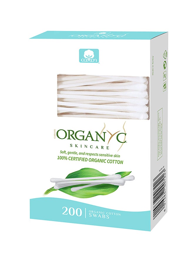 200-Piece Organic Cotton Swabs White 5.32X1.38X3.35inch