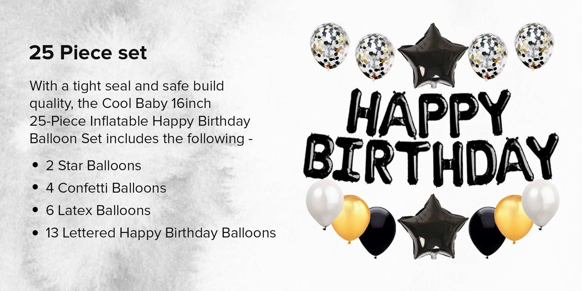 25-Piece Inflatable Happy Birthday Foil Balloon Set 16inch