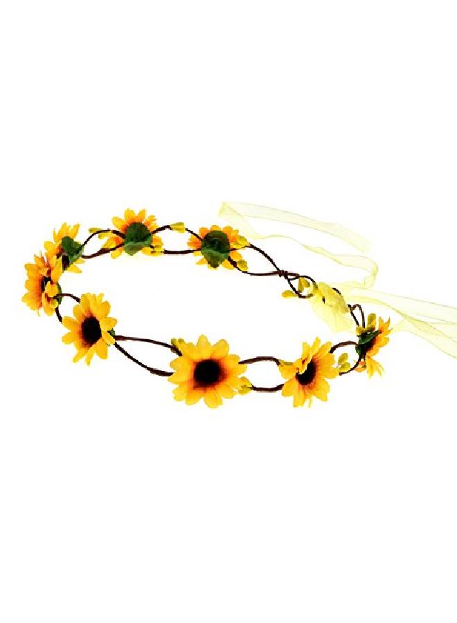 Wedding Festivals Floral Hair Band Adjustable Ribbon Daisy Flower Headband Crown Bc38 (Yellow)