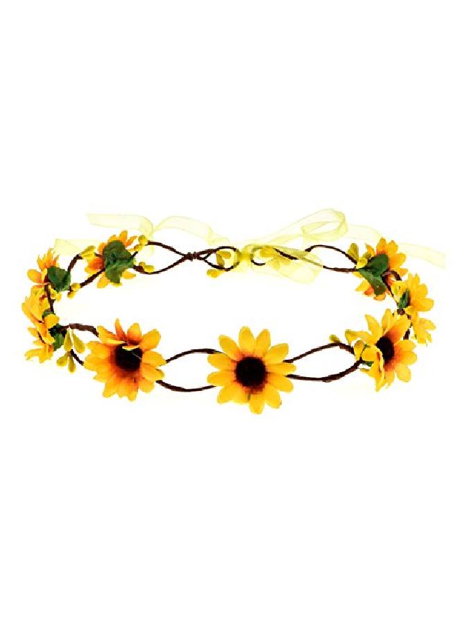 Wedding Festivals Floral Hair Band Adjustable Ribbon Daisy Flower Headband Crown Bc38 (Yellow)