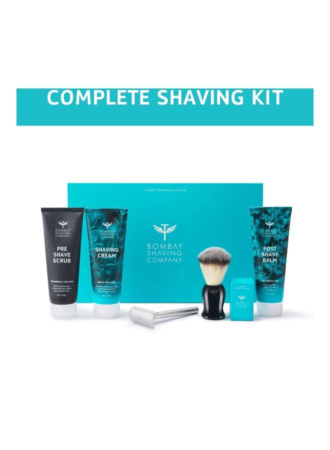 Complete Shaving Kit With Razor, Blades,Imitation Badger Brush,Scrub, Cream And Balm Multicolour