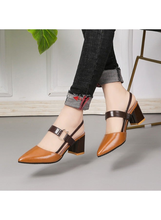 Women’s Office High Heels Casual Shoes Pointed Chunky Heel Large Size Chaussures Femmes Thick Heel Sandals