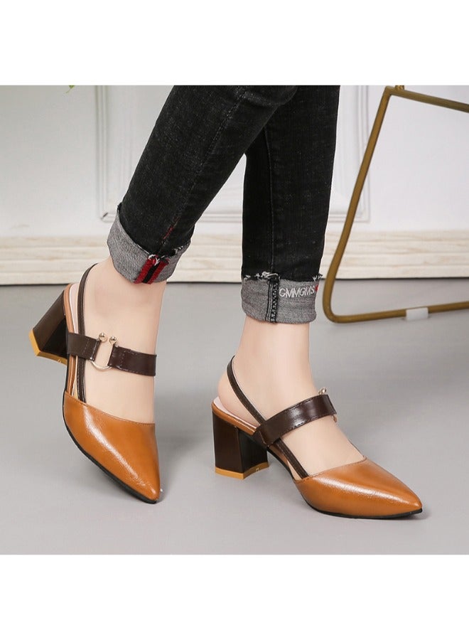 Women’s Office High Heels Casual Shoes Pointed Chunky Heel Large Size Chaussures Femmes Thick Heel Sandals