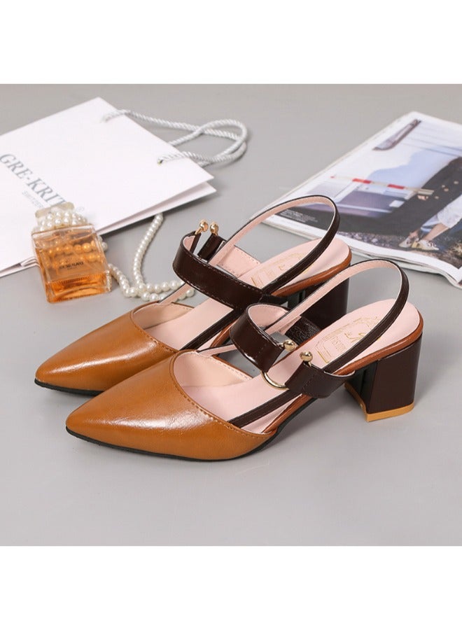 Women’s Office High Heels Casual Shoes Pointed Chunky Heel Large Size Chaussures Femmes Thick Heel Sandals