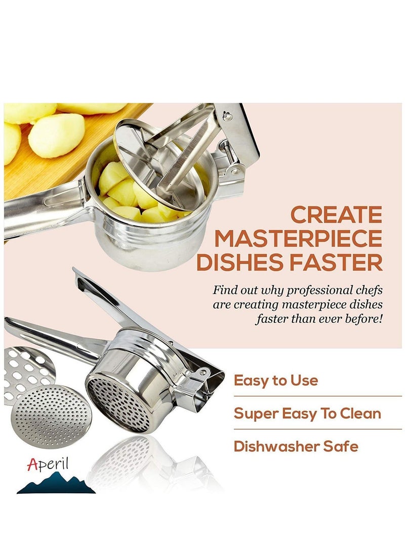 Potato Ricer Masher Potato Ricer Masher - Premium Stainless Steel, 3 Interchangeable Discs - Manual Potato Press, Ideal for Fruits, Vegetables, Baby Food Easy to Clean