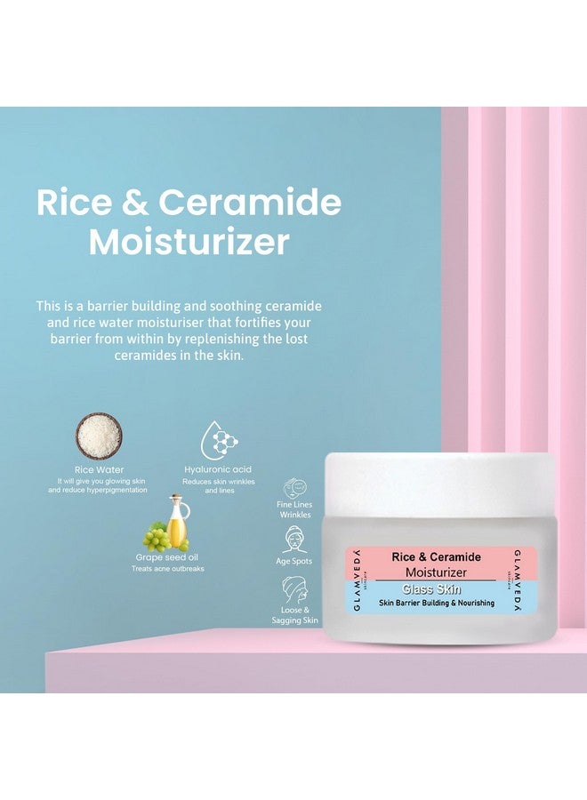 Korean Glass Skin Rice & Ceramide 6 Step Daily Skincare Routine For Women With Gift Box Face Wash Toner Serum Under Eye Cream Moisturizer & Sunscreen