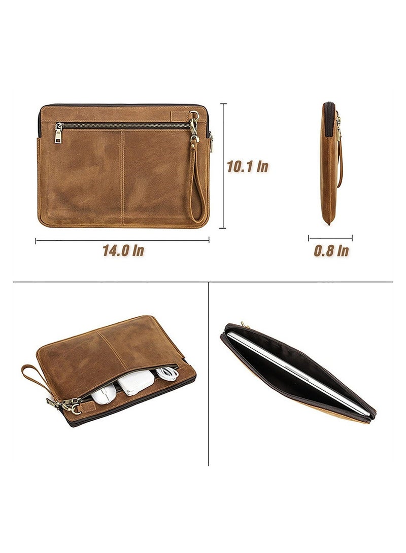 Vintage Leather Laptop Sleeve, Computer Case Notebook Cover, Top Grain Leather, Compatible with MacBook Pro 14