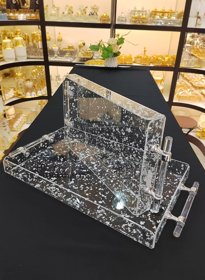 2 Pack Serving Trays Perfect for Indoor and Outdoor Use These Acrylic Trays Serve Appetizers Pizza and Fruit Sturdy Handles Ensure Easy Transport with Sleek Elegant Design