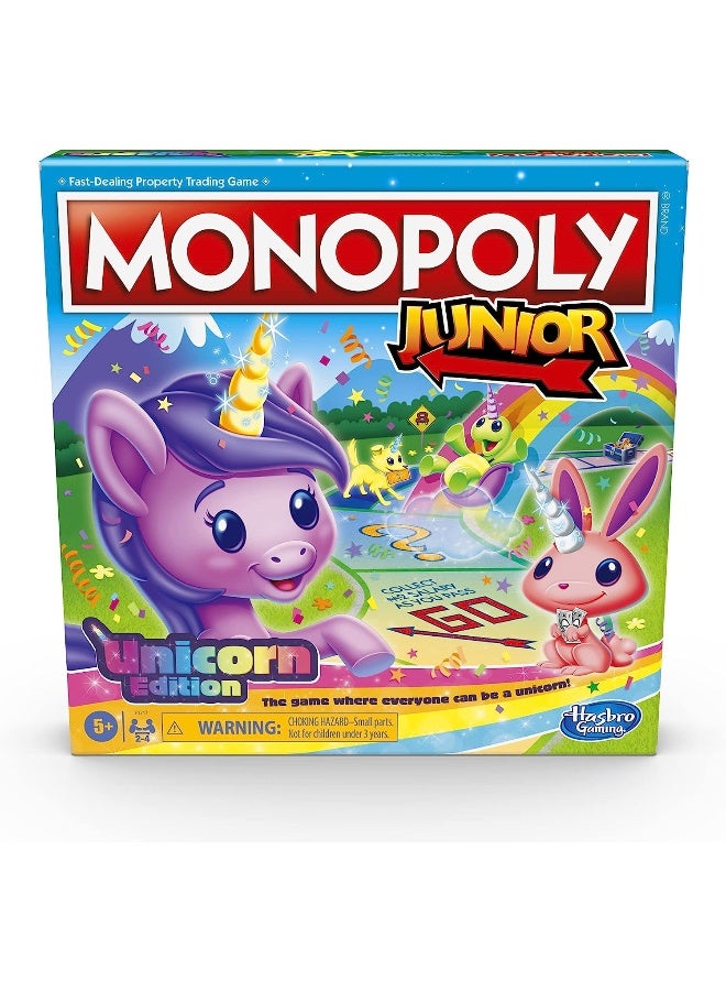 Hasbro Gaming Monopoly Junior: Unicorn Edition Board Game for 2-4 Players, Magical-Themed Indoor Game for Kids Ages 5 and Up