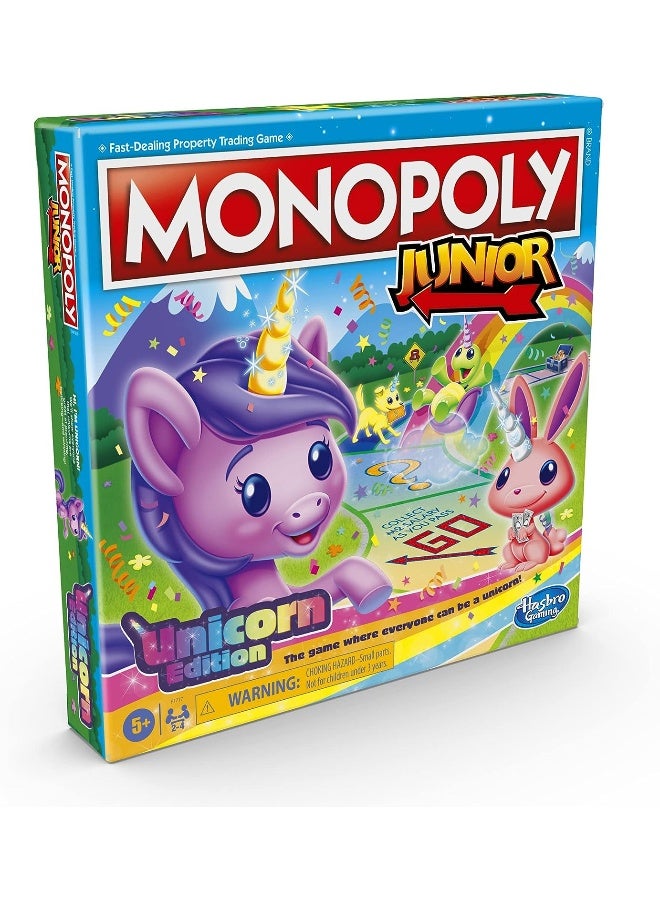 Hasbro Gaming Monopoly Junior: Unicorn Edition Board Game for 2-4 Players, Magical-Themed Indoor Game for Kids Ages 5 and Up